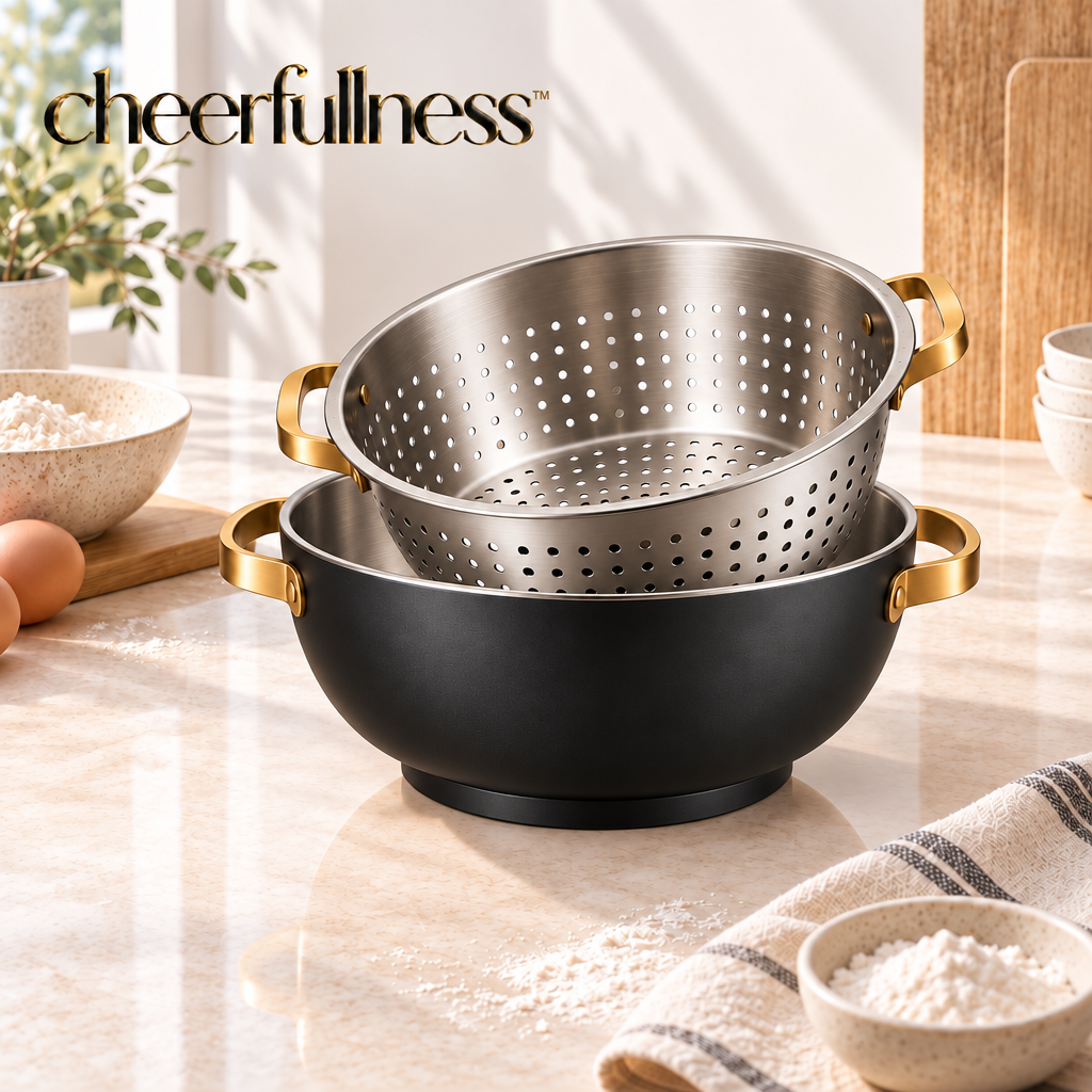 cheerfullness™ Deep Kitchen Wash and Prep Bowl with Removable Colander Basket and Brushed Gold Side Handles