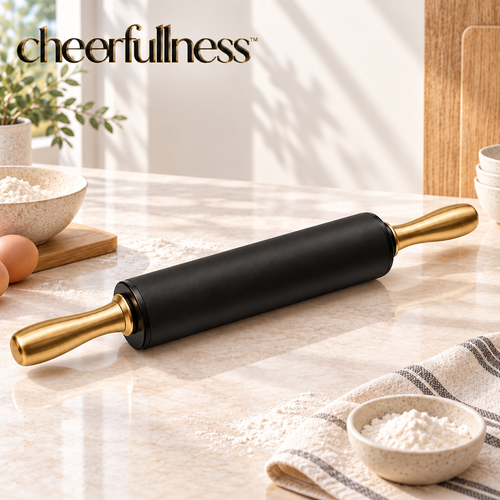 cheerfullness™ Smooth-Rolling Kitchen Rolling Pin with Matte Black Barrel and Brushed Gold End Handles
