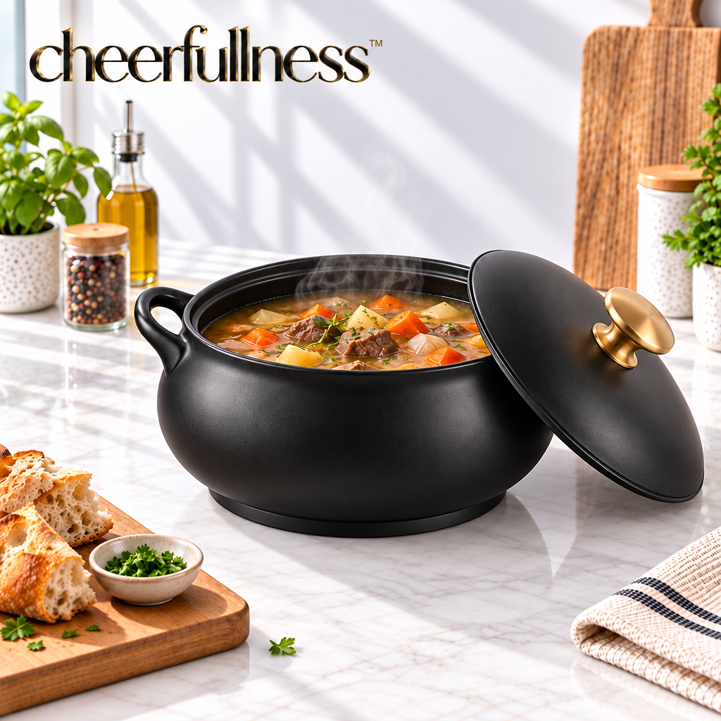 cheerfullness™ Large Soup Tureen with Sculpted Side Handles and Brushed Gold Lid Knob