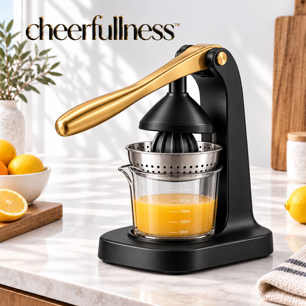 cheerfullness™ Manual Citrus Press with Removable Stainless Steel Strainer and Integrated Juice Collection Cup