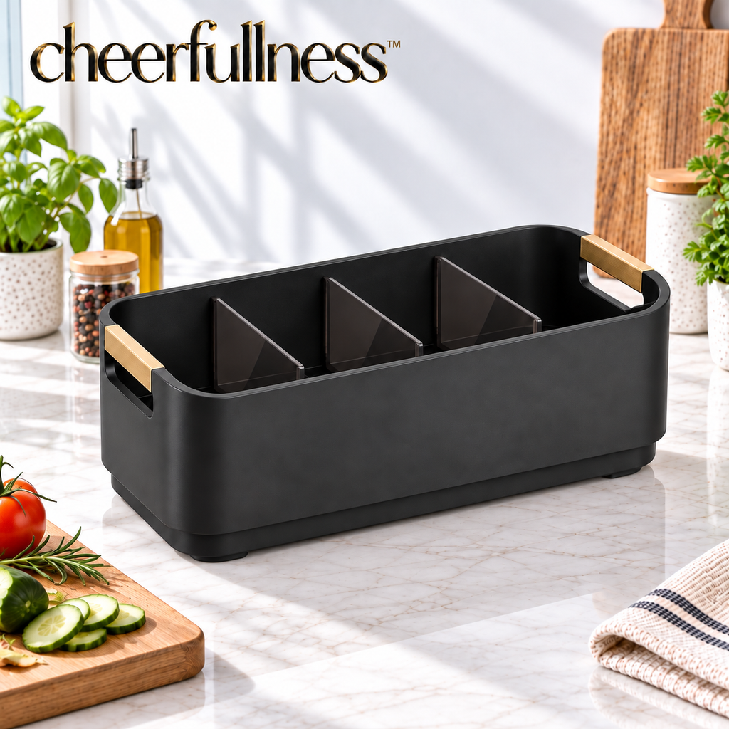 cheerfullness™ Large Countertop Condiment Caddy with Removable Dividers and Integrated Side Handles "