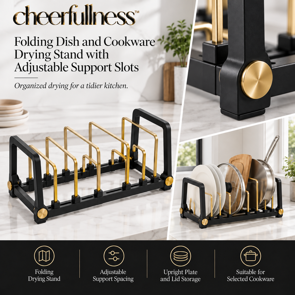 cheerfullness™ Folding Dish and Cookware Drying Stand with Adjustable Support Slots