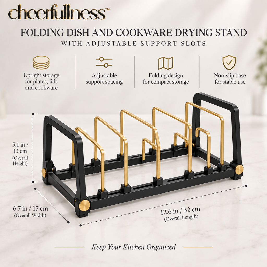 cheerfullness™ Folding Dish and Cookware Drying Stand with Adjustable Support Slots