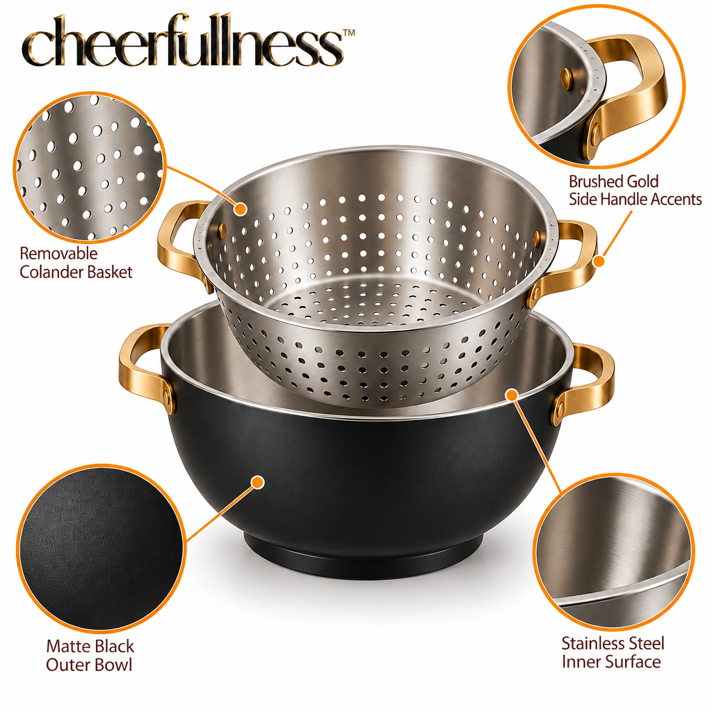 cheerfullness™ Deep Kitchen Wash and Prep Bowl with Removable Colander Basket and Brushed Gold Side Handles