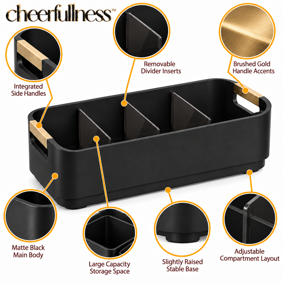 cheerfullness™ Large Countertop Condiment Caddy with Removable Dividers and Integrated Side Handles "