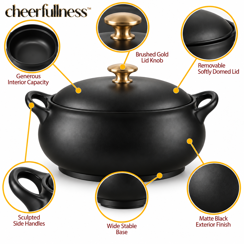 cheerfullness™ Large Soup Tureen with Sculpted Side Handles and Brushed Gold Lid Knob