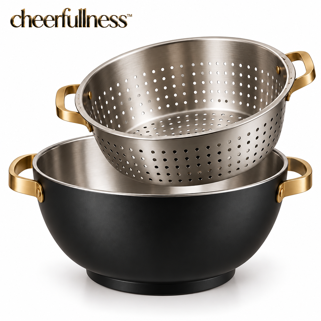 cheerfullness™ Deep Kitchen Wash and Prep Bowl with Removable Colander Basket and Brushed Gold Side Handles