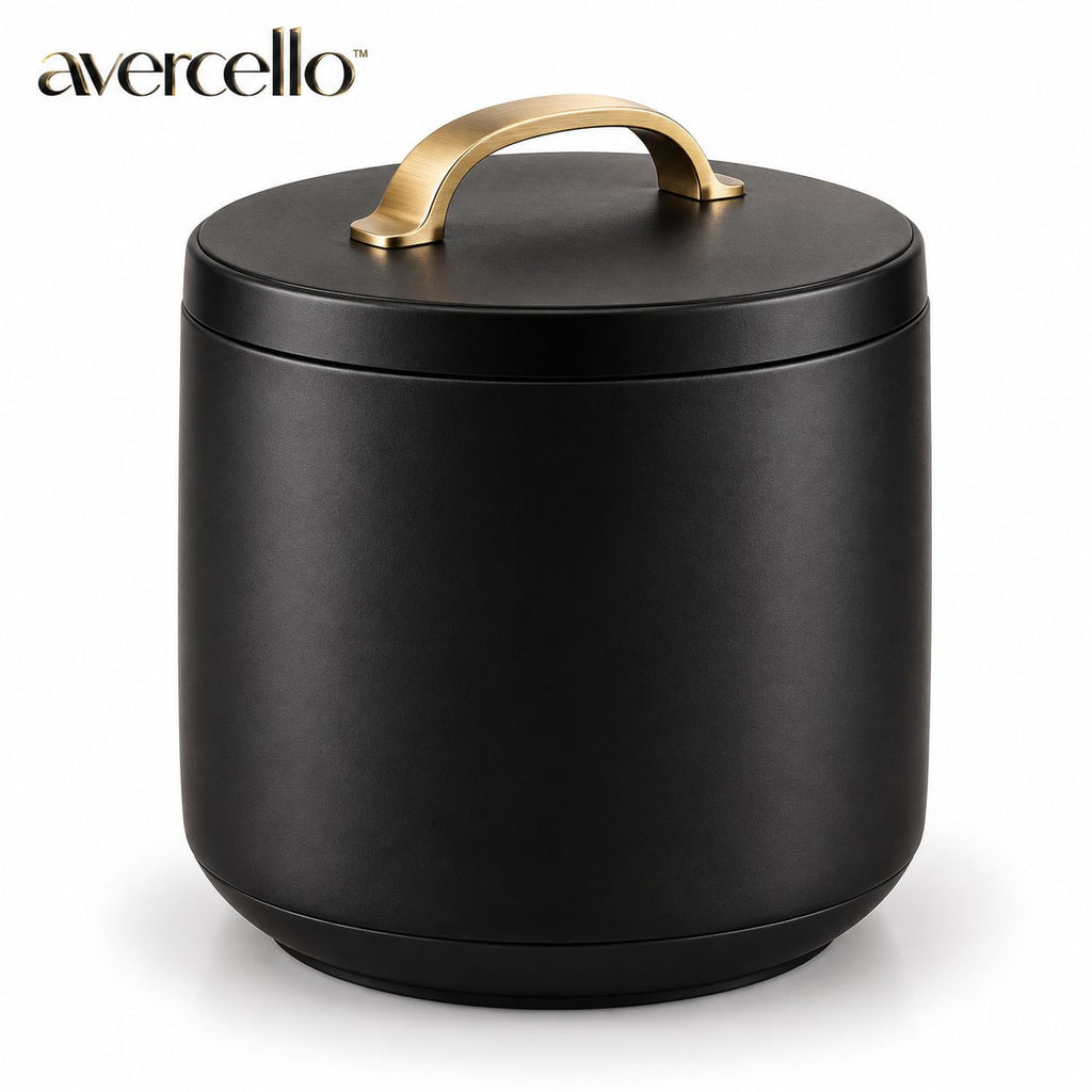 avercello™ Round Countertop Kitchen Compost Scrap Bin with Lift-Off Lid and Brushed Gold Handle