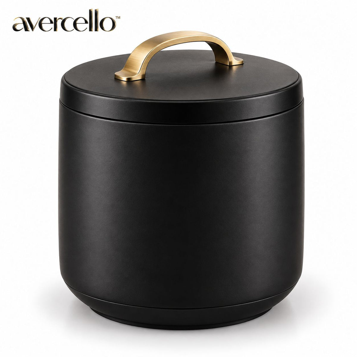 avercello™ Round Countertop Kitchen Compost Scrap Bin with Lift-Off Lid and Brushed Gold Handle