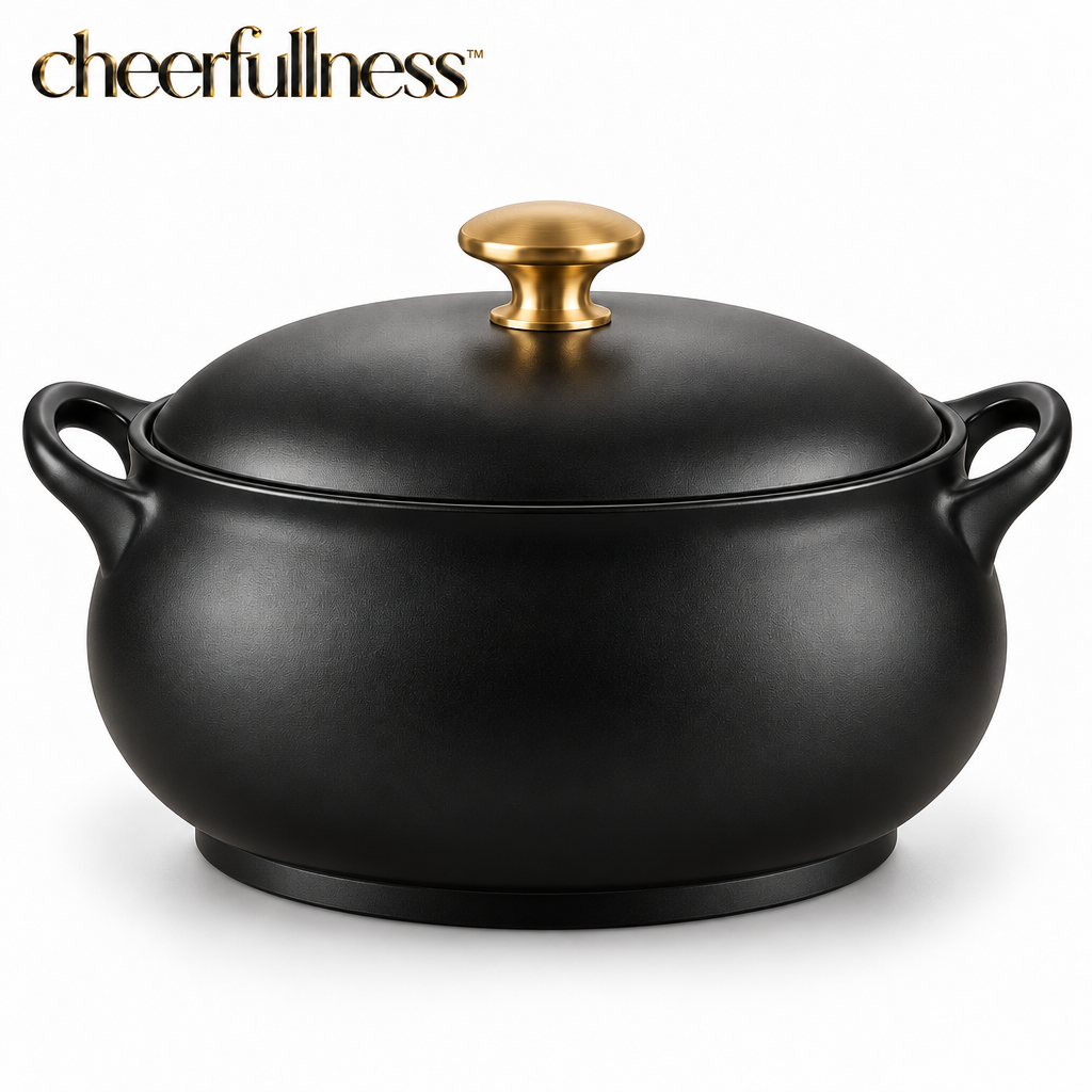 cheerfullness™ Large Soup Tureen with Sculpted Side Handles and Brushed Gold Lid Knob