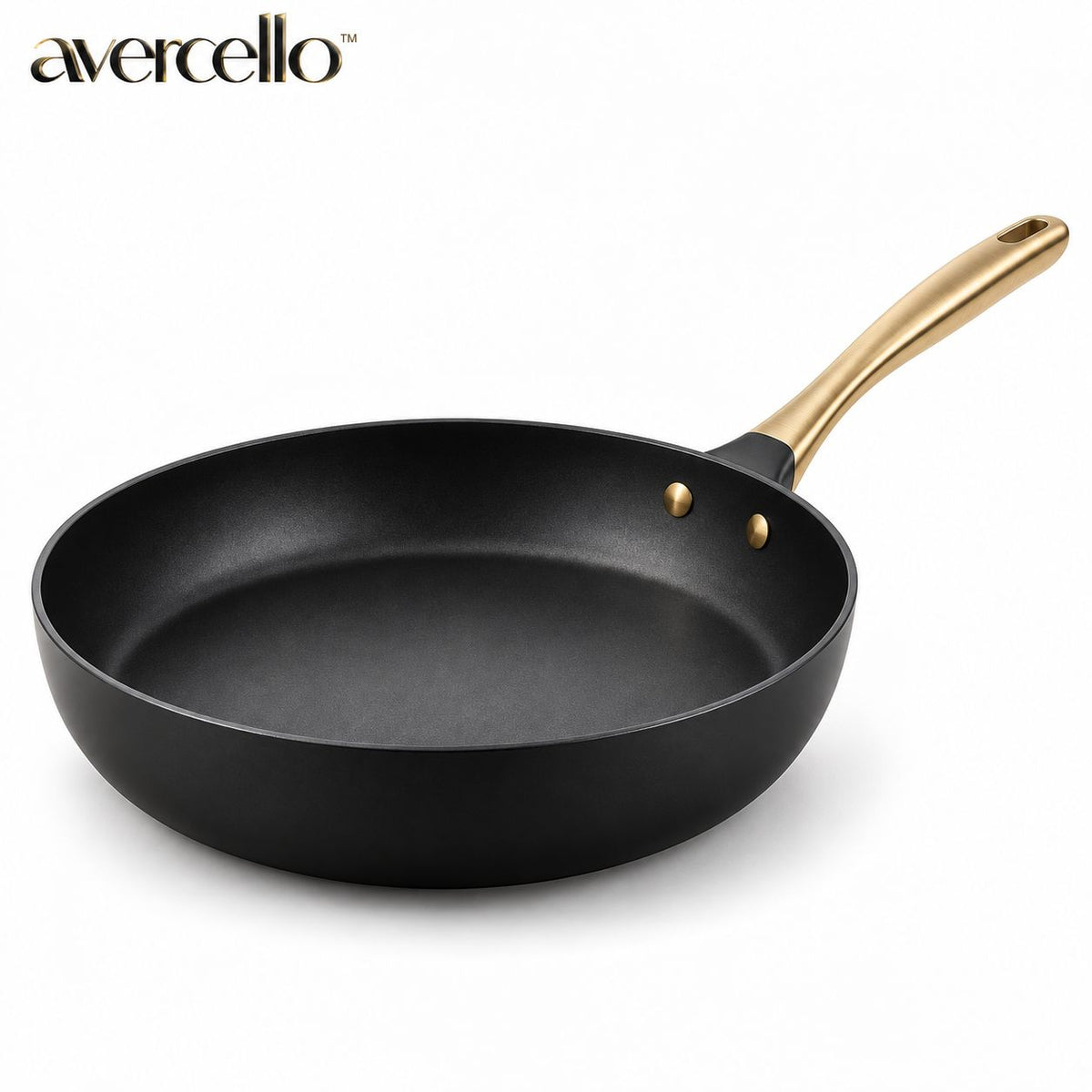 avercello™ Deep Everyday Frying Pan with Matte Black Body and Sculpted Brushed Gold Handle