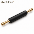 cheerfullness™ Smooth-Rolling Kitchen Rolling Pin with Matte Black Barrel and Brushed Gold End Handles