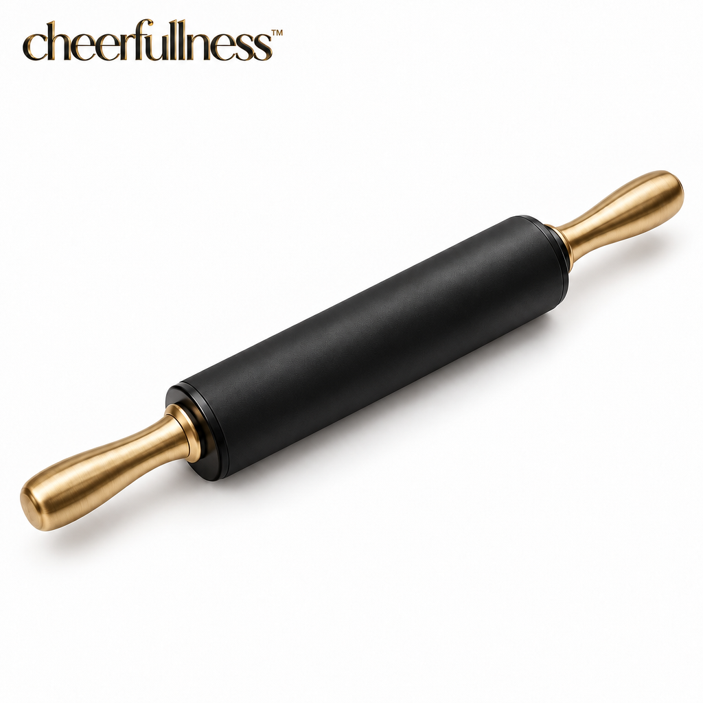 cheerfullness™ Smooth-Rolling Kitchen Rolling Pin with Matte Black Barrel and Brushed Gold End Handles