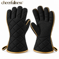 cheerfullness™ Quilted Kitchen Heat-Handling Glove Pair with Matte Black Exterior and Brushed Gold Trim