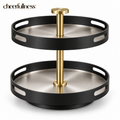 cheerfullness™ Two-Tier Rotating Kitchen Countertop Organizer with Stainless Steel Storage Trays and Brushed Gold Central Frame